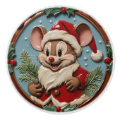 Opgewonden Kerst Muis Keramische Knop (Voorkant)