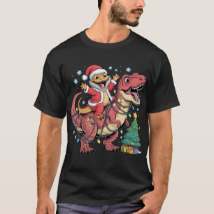 Opgewonden Kerstman Hagedis rijdt T-Rex T-shirt