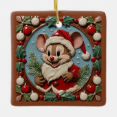 Opgewonden kerstmuis  keramisch ornament (Voorkant)