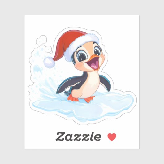 Opgewonden kerstpinguïn sticker (Vel)