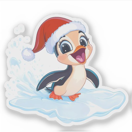 Opgewonden kerstpinguïn sticker (Voorkant)