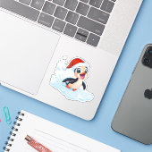 Opgewonden kerstpinguïn sticker (Laptop met iPhone)