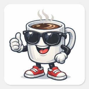 Opgewonden Koffiekop Vierkante Sticker