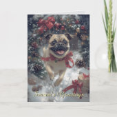 Opgewonden Pug Dog Christmas Kaart (Voorkant)