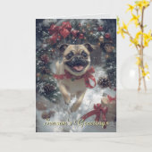 Opgewonden Pug Dog Christmas Kaart (Gele Bloem)