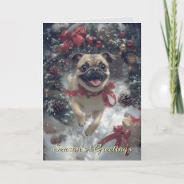 Opgewonden Pug Dog Christmas Kaart