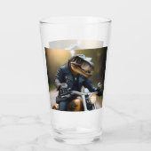 **"Opgewonden Rex: T-Rex in leer op een motorfiets Glas (Achterkant)