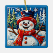 Opgewonden sneeuwman kerst  keramisch ornament (Voorkant)