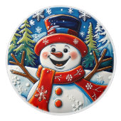 Opgewonden sneeuwman kerst keramische knop (Voorkant)