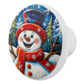 Opgewonden sneeuwman kerst keramische knop (Rechts)