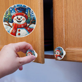 Opgewonden sneeuwman kerst keramische knop