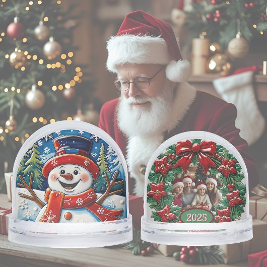 Opgewonden sneeuwman kerst sneeuwbol