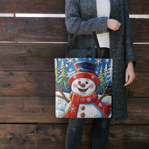 Opgewonden sneeuwman tote bag