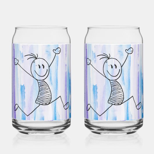 Opgewonden stick Man blik Blikvorm Glas (Achterkant)