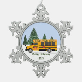 Opgezette Snowflake leraar schoolbus Tin Sneeuwvlok Ornament