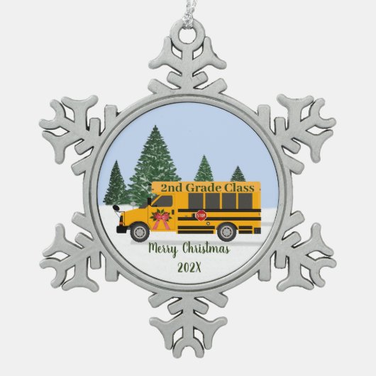 Opgezette Snowflake leraar schoolbus Tin Sneeuwvlok Ornament (Voorkant)