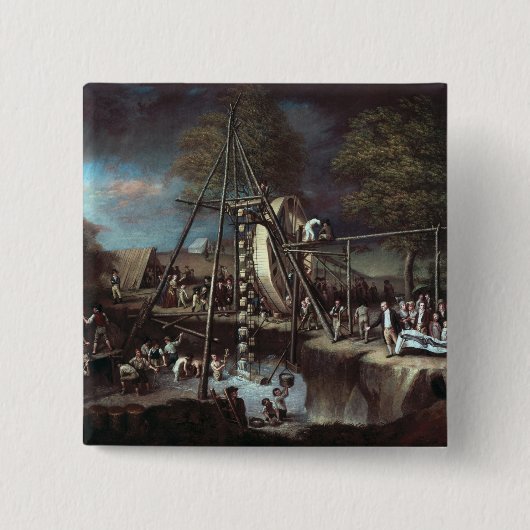 Opgraving van de Mastodon, 1806 Vierkante Button 5,1 Cm (Voorkant)