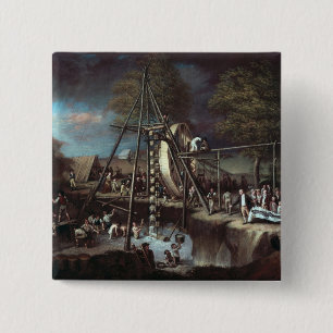 Opgraving van de Mastodon, 1806 Vierkante Button 5,1 Cm