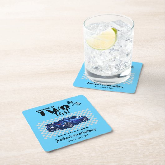 Opgroeien tot snelle 2e verjaardag Blauwe sportwag Kartonnen Onderzetters (Insitu)