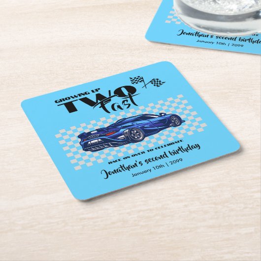 Opgroeien tot snelle 2e verjaardag Blauwe sportwag Kartonnen Onderzetters (Schuin)