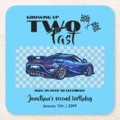 Opgroeien tot snelle 2e verjaardag Blauwe sportwag Kartonnen Onderzetters (Voorkant)