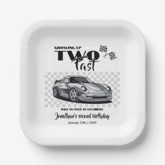 Opgroeien tot snelle 2e verjaardag moderne raceaut papieren bordje