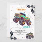 Opgroeien tot snelle monstertrucks jongensverjaard kaart (Voorkant)