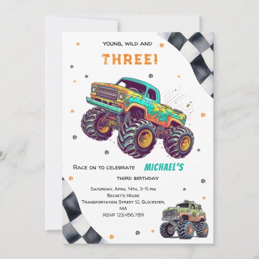 Opgroeien tot snelle monstertrucks jongensverjaard kaart (Voorkant)