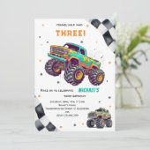 Opgroeien tot snelle monstertrucks jongensverjaard kaart (Staand voorkant)