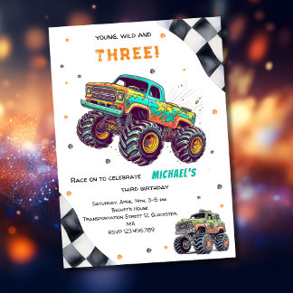 Opgroeien tot snelle monstertrucks jongensverjaard kaart