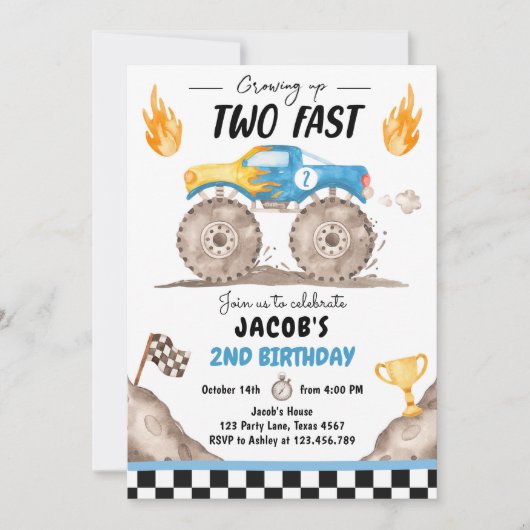 Opgroeien tot twee snelle monstertruck jongen verj kaart (Voorkant)