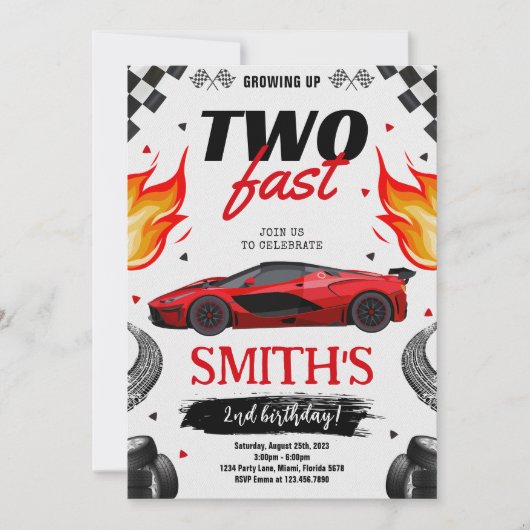 Opgroeien tot twee snelle race auto jongen verjaar kaart (Voorkant)