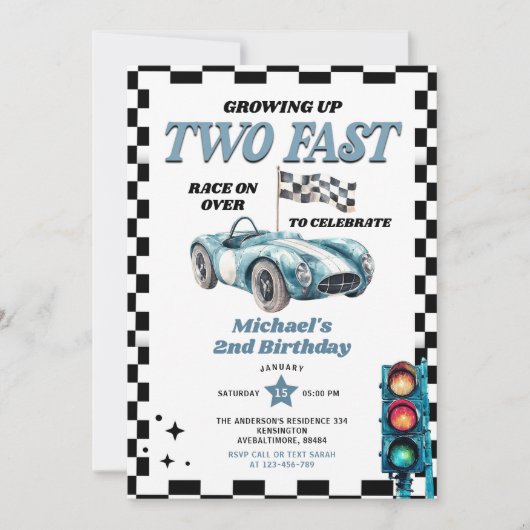 Opgroeien tot twee snelle  raceauto's 2e verjaarda kaart (Voorkant)