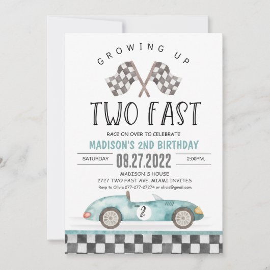 Opgroeien tot twee snelle tweede verjaardag kaart (Voorkant)