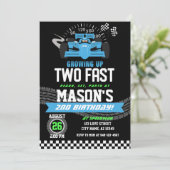 Opgroeien Twee Fast Blue Race auto 2e verjaardag Kaart (Staand voorkant)