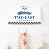 Opgroeien Twee Fast Blue Racing Car Verjaardag Spandoek (Insitu)