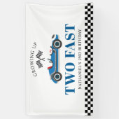 Opgroeien Twee Fast Blue Racing Car Verjaardag Spandoek (Verticaal)