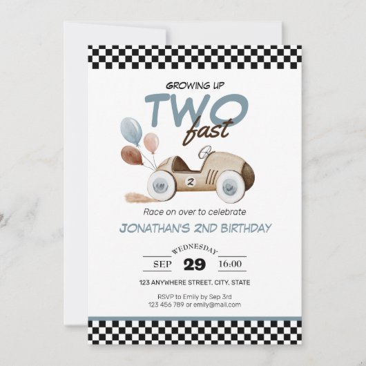 Opgroeien Twee Fast Boy Verjaardagsauto  Kleur Kaart (Voorkant)