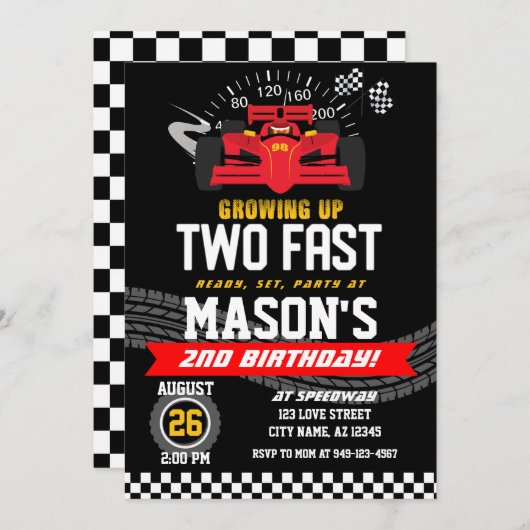 Opgroeien Twee Fast Boys Red Race auto 2e verjaard Kaart (Voorkant / Achterkant)