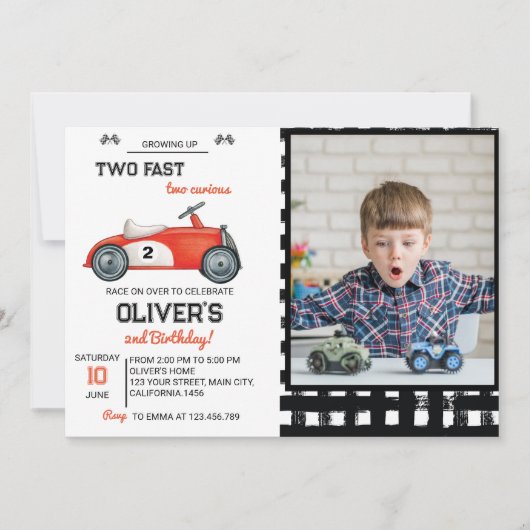Opgroeien twee Fast Car Boy Verjaardag uitnodiging (Voorkant)