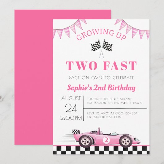 Opgroeien Twee Fast Race Car Girl 2e Verjaardag Kaart (Voorkant / Achterkant)