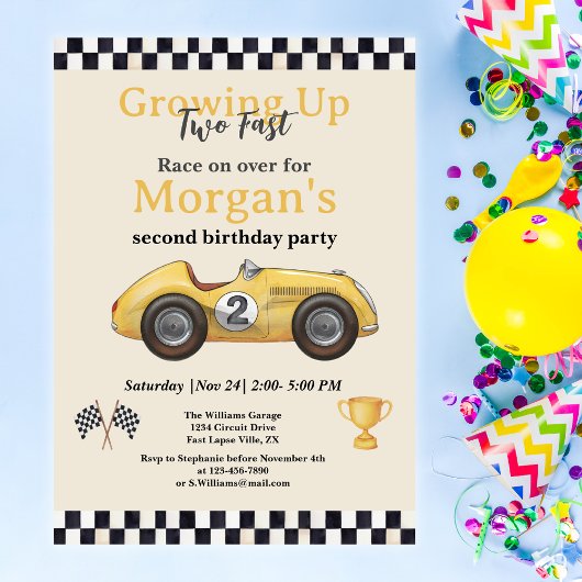 Opgroeien Twee Fast Yellow Race Car Kinder 2e Kaart