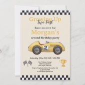 Opgroeien Twee Fast Yellow Race Car Kinder 2e Kaart (Voorkant)