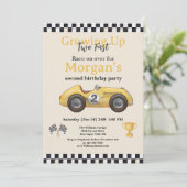 Opgroeien Twee Fast Yellow Race Car Kinder 2e Kaart (Staand voorkant)