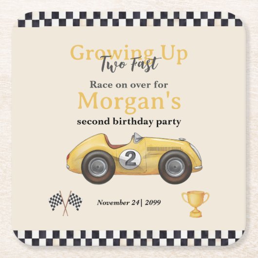 Opgroeien Twee Fast Yellow Race Car Kinder 2e Kartonnen Onderzetters (Voorkant)