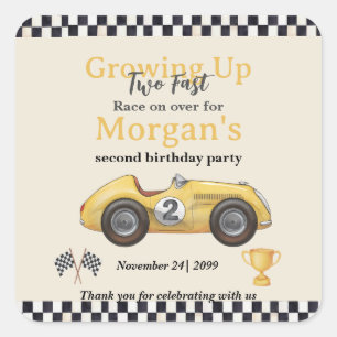 Opgroeien Twee Fast Yellow Race Car Kinder 2e Vierkante Sticker