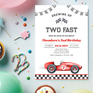 Opgroeien Twee Snel Race Auto Jongen 2e Verjaardag Kaart