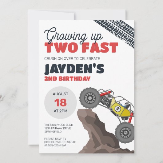 Opgroeien twee snelle 2e verjaardag Monster Truck Kaart (Voorkant)
