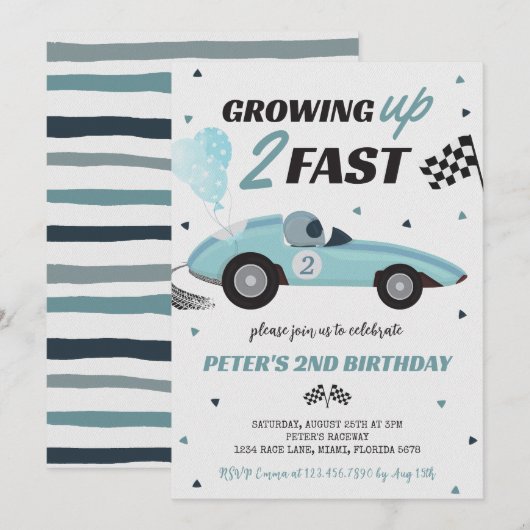 Opgroeien twee snelle race auto 2e verjaardag kaart (Voorkant / Achterkant)