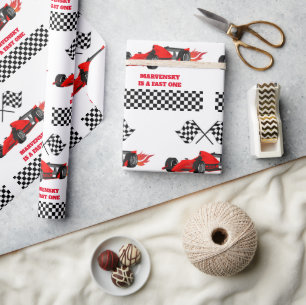 OPGROEIEN TWEE snelle race auto jongen 2e verjaard Cadeaupapier